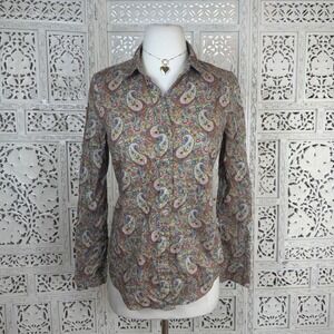 J Crew Made With Liberty Paisley Button Up Shirt Sz 0 Colorful Preppy Career